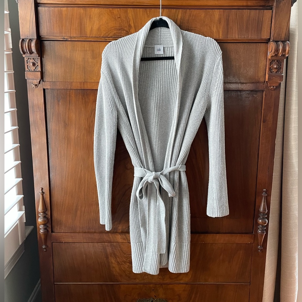 CAbi Light Gray Belted Cardigan